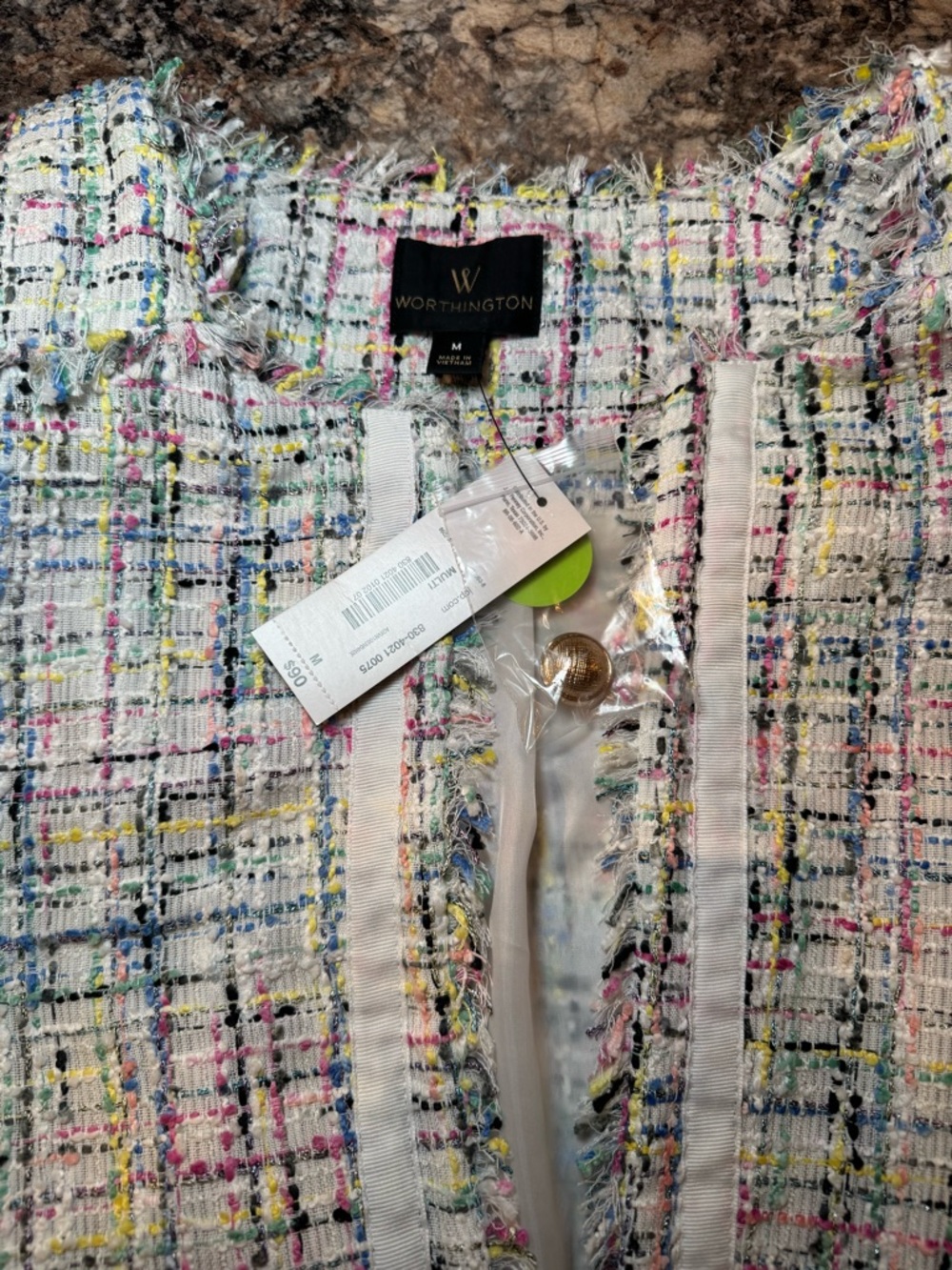 Worthington Multicolor Tweed Fringed Cropped Blazer - Picture 7 of 8